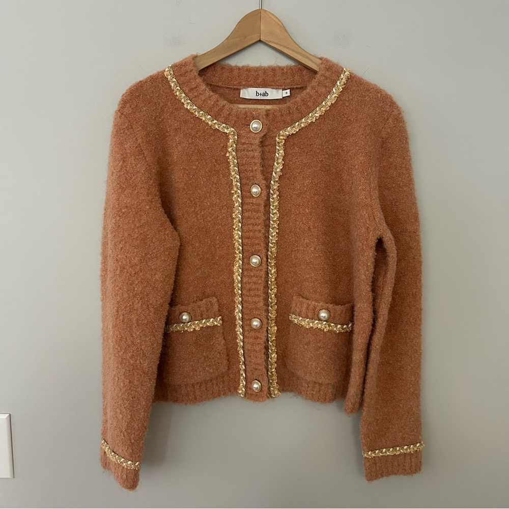 B+AB‎ Orange Gold Pearl Wool Blend Cardigan Sweater
